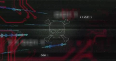 Displaying ghosted skull-and-crossbones icon floating over corrupted GUI with 스톡 일러스트