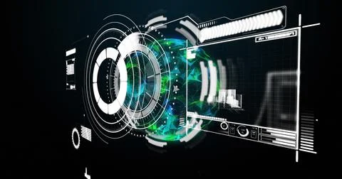 Displaying global data visualization and analytics on futuristic digital 库存插图