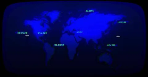 Displaying global map on rounded screen dashboard, with numeric overlays and  Stock Illustration