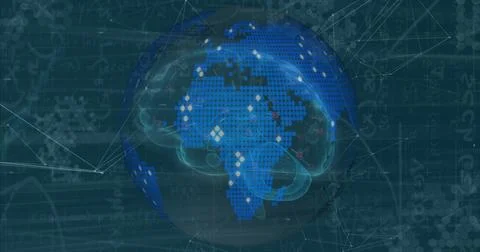 Displaying globe featuring neural network brain in digital interface, with Stock Illustration
