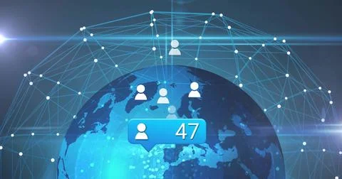 Displaying globe with network dome and avatar icons in digital network graphic, Stock Photos