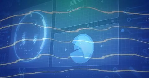 Displaying glowing blue icon floating over clear grid panels, with left radar イラスト素材