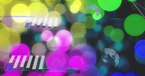 Displaying glowing bokeh cluster on virtual dashboard, showing striped panels, Stock Photos