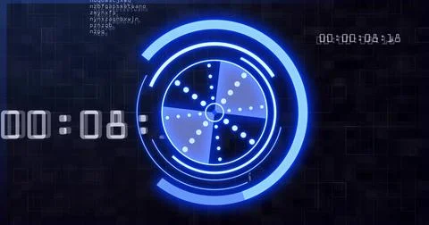 Displaying glowing concentric circular interface rotating on virtual HUD, with Stockillustratie