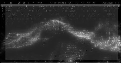 Displaying glowing data ridge forming from binary digits in digital overlay, Stock Illustration
