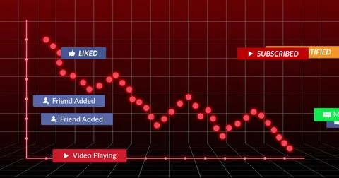 Displaying glowing data trend line descending across analytics dashboard, with 스톡 일러스트