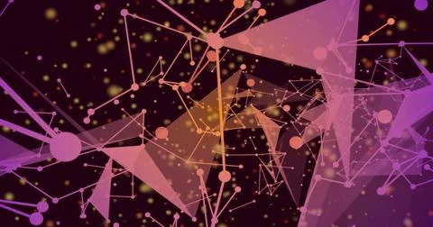 Displaying glowing node and triangle network connecting with lines and particles Stock Illustration