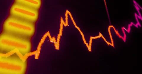 Displaying glowing orange waveform crossing dark monitor with yellow band and Stock Illustration