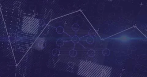 Displaying glowing polygonal line graph in virtual digital space, with grid Stock Illustration