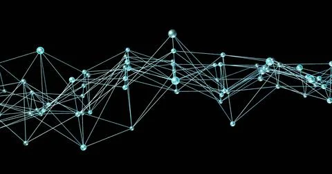 Displaying glowing spheres network forming web-like structure in digital space, Stock Illustration