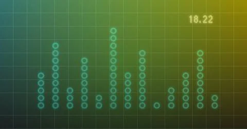 Displaying glowing turquoise circle columns on digital interface with faint grid Stock Photos