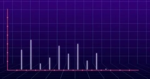 Displaying glowing vertical bars rising from base on virtual 3D grid, featuri 스톡 일러스트