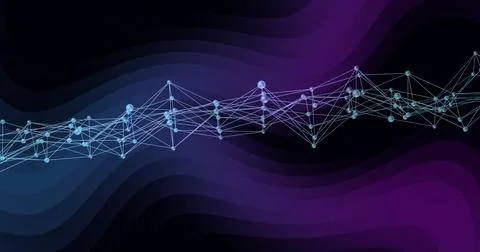 Displaying glowing wave-like network inside virtual environment with spherica Stockfoto's