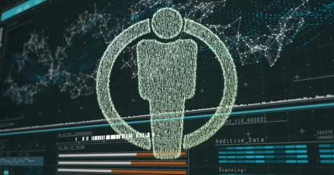 Displaying glowing wireframe human silhouette in interface, with Additive_Data 스톡 사진