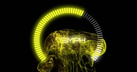 Displaying glowing yellow-green particle cloud on black void, showing segmented Stock Illustration