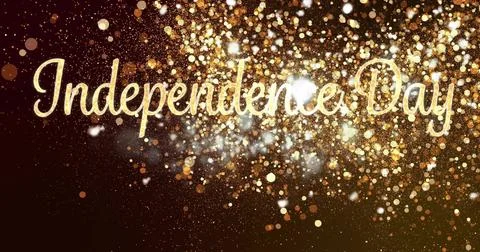 Displaying gold cursive Independence Day text across digital banner, with gold Stock Illustration