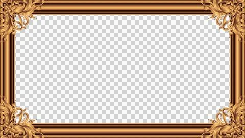 Displaying gold frame in flat style showing tube border and filigree corners on Illustrazione stock