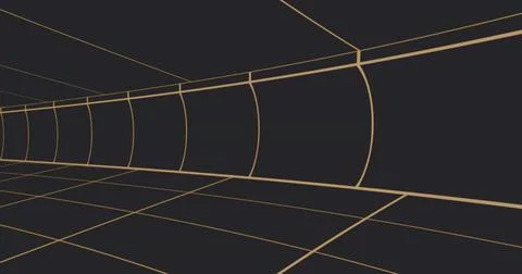 Displaying gold tunnel structure extending into distance in 3D model Stock Illustration