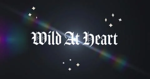 Displaying gothic Wild At Heart text on studio-style backdrop, with rainbow f Stock Illustration