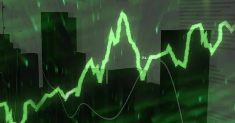 Displaying graph in digital finance chart, with green bars white curve grid with 스톡 사진