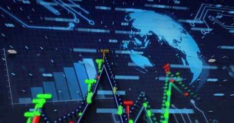 Displaying graph fluctuating on virtual financial dashboard, with candlestick Illustrazione stock