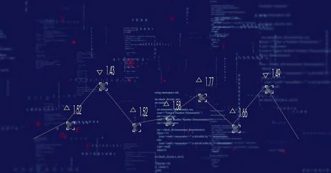 Displaying graph overlaying binary code on interface, connecting triangular Stock-Illustration