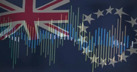 Displaying graphic combining Union Jack flag, EU star circle, colorful data bars Stock Illustration