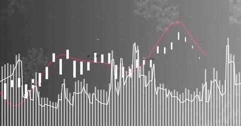 Displaying gray market chart on screen showing bars jagged line red trend Stock Illustration