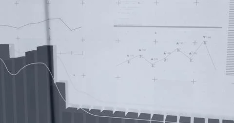 Displaying grayscale 3D bar chart showing layered line plots on printed page, Stock Illustration