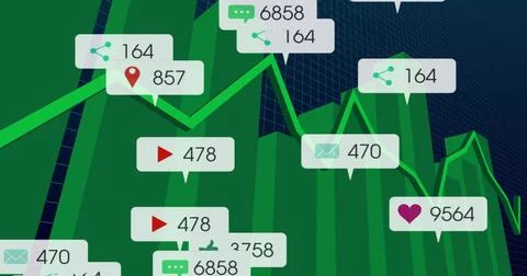 Displaying green 3D bar chart tracing neon-green line on analytics dashboard, Illustrazione stock