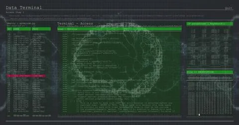 Displaying green code editor on widescreen, showing deploy:minecode Stock Photos