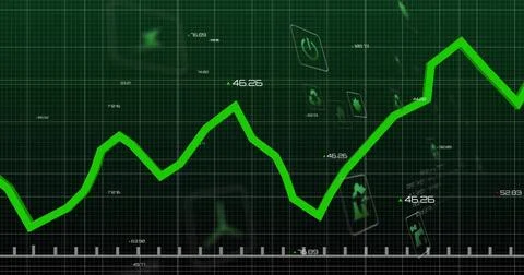 Displaying green data line sweeping across dashboard, showing grid, numeric l 스톡 일러스트