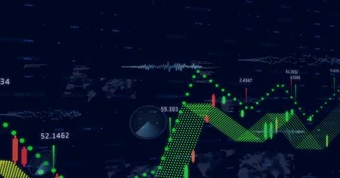 Displaying green dotted line chart centered on digital dashboard, with candles Stock Illustration