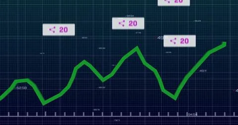 Displaying green fluctuating line graph on analytics dashboard, with grid 스톡 일러스트