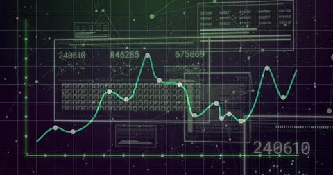 Displaying green fluctuating line graph with circular points sliding on Stock Illustration