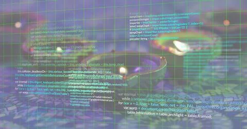 Displaying green grid centering over pebble shoreline, showing floating Foto stock