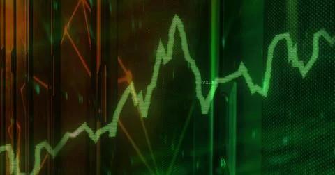 Displaying green jagged line chart tracing peaks on control screen, with perf Stock Illustration