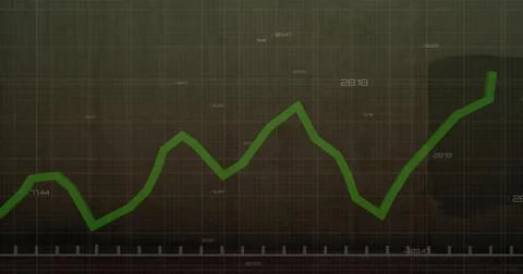 Displaying green line chart zigzagging on financial chart grid, with numeric Foto stock