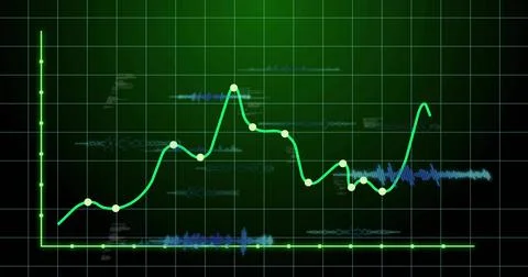 Displaying green plotted curve with node markers on dark screen, showing grid Illustrazione stock