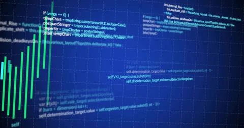 Displaying green vertical bar chart on analytics dashboard grid, with overlaid Illustrazione stock