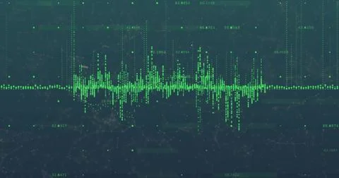 Displaying green waveform and dot clusters spanning display grid, with network Stock Illustration