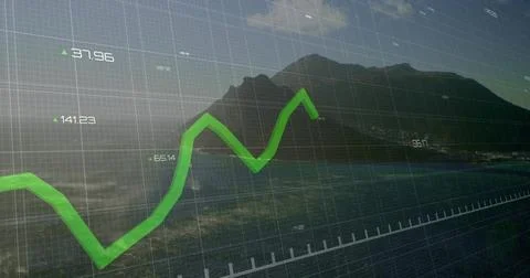 Displaying green zigzag chart with grid, data labels and axis ticks over Stock Photos