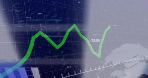 Displaying green zigzag line chart climbing dark blue grid, showing axis tick Stock Illustration