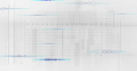Displaying grey schematic grid across digital interface, with cyan violet Stock Illustration
