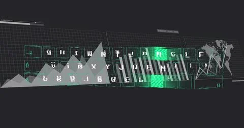 Displaying grid panel sitting center in cyber HUD showing alpha keys, area Stock Illustration