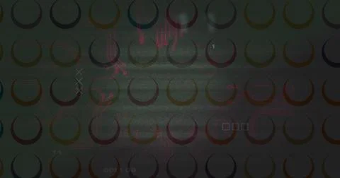 Displaying grid of semicircular arcs on computer interface with glitch circuits Stock Photos