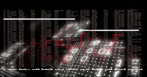Displaying grid showing log errors at digital control hub, with glowing digits, Stock Illustration
