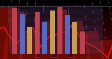 Displaying grouped bar chart on dark grid with white gridlines, colored bars and Ilustración de archivo