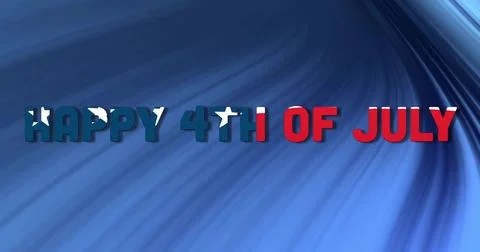Displaying HAPPY 4TH OF JULY text with American flag pattern on blue swirl at Stock Illustration