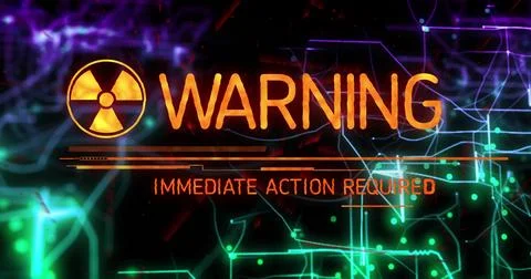 Displaying hazard warning sign on high-tech control panel, with radiation symbol Stock Illustration
